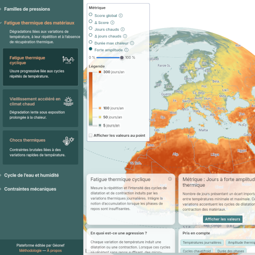Interface cartographique Climae consacrée aux pressions climatiques